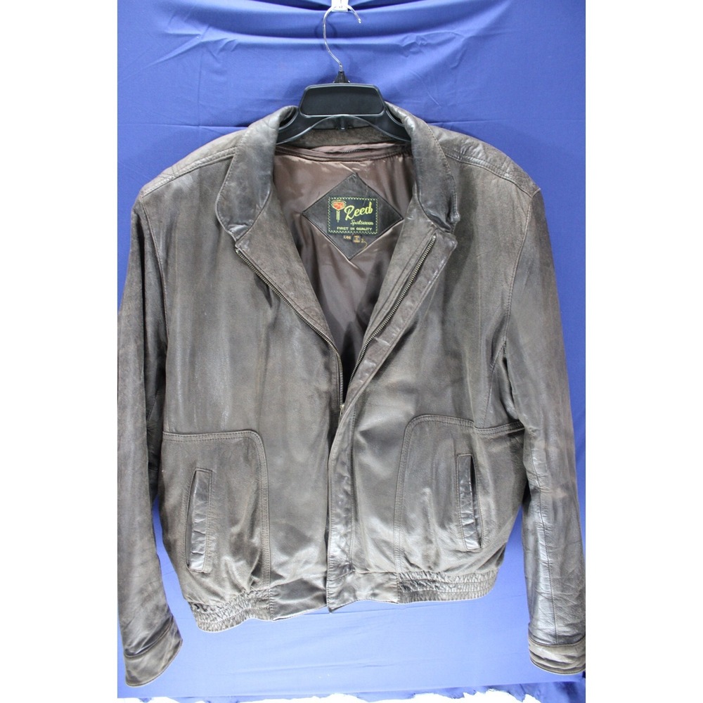 Reed Sportswear Men‎ Genuine Leather Jacket Brown Size L44 Zip Up
